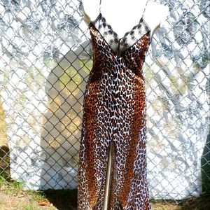 M) VINTAGE Leopard Print Maxi Slip Gown